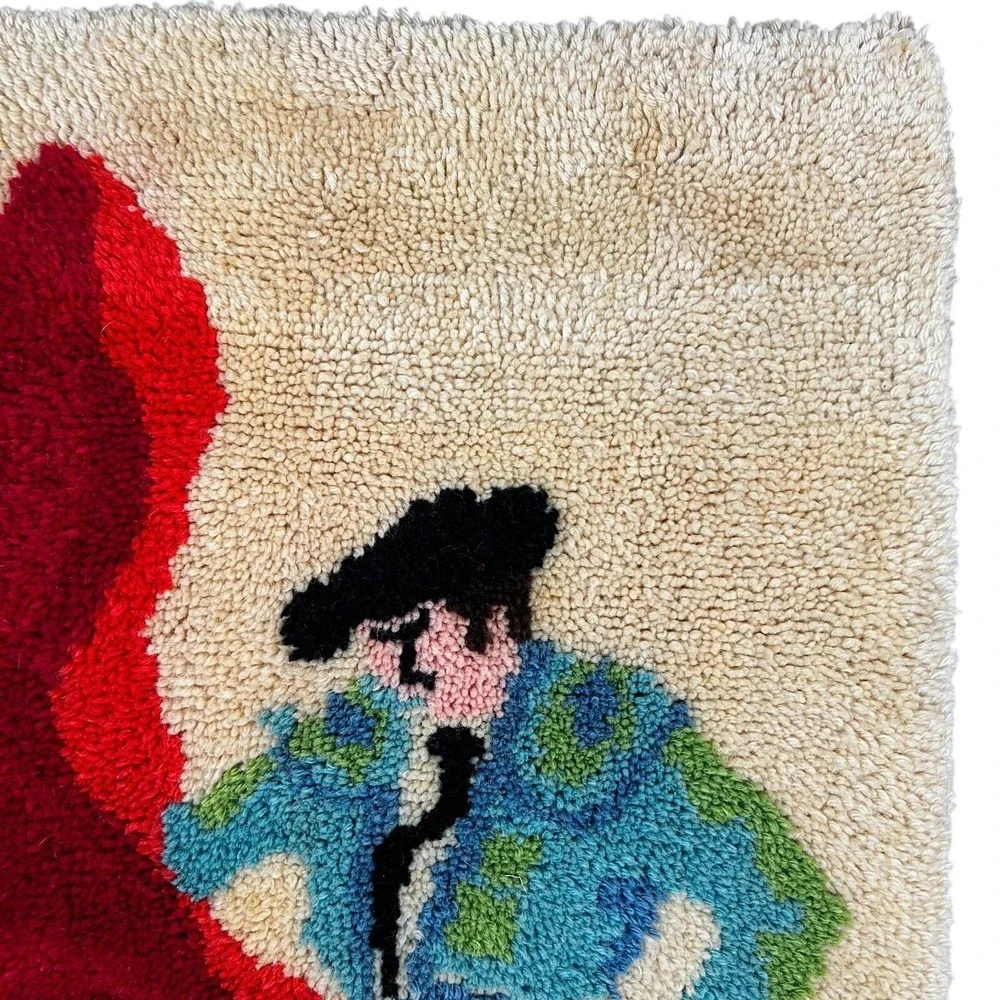 Vintage Latch Hooked Rug Shag Wall Art Tapestry Matador Bullfighter‎ Spanish 70s